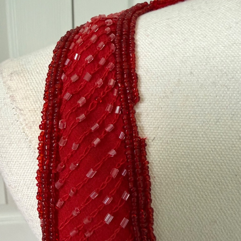 STENAY | Red Silk Beaded Open Back Gown Sz 4 - Picture 7 of 13